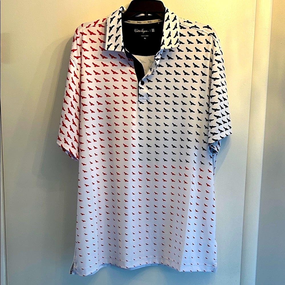 Walter Hagen Men's Red and Blue Patterned Polo
